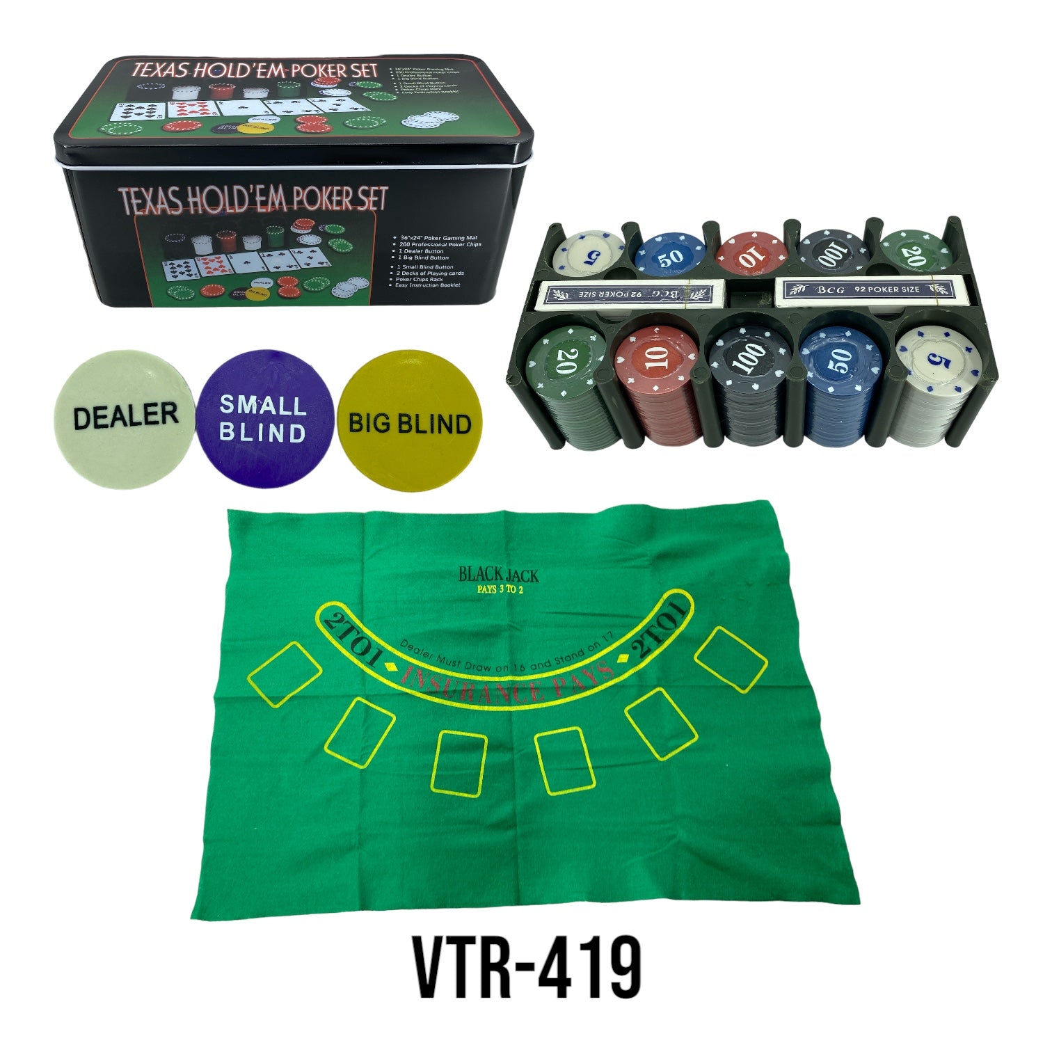 Set de poker x200 fichas con paño -VTR-419