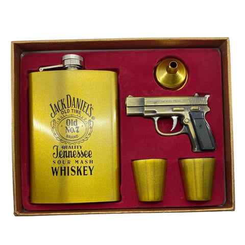Whiskera Jack Daniel's dorada + soplete pistola + 2 copas + embudo VIC-77