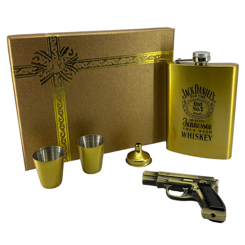 Whiskera Jack Daniel's dorada + soplete pistola + 2 copas + embudo VIC-77