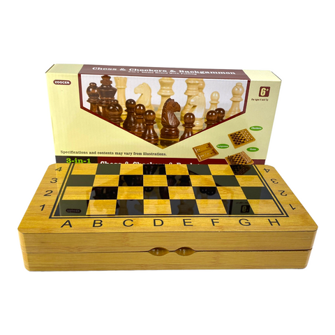 Juego de ajedrez madera pequeño 3 en 1 VTR-106